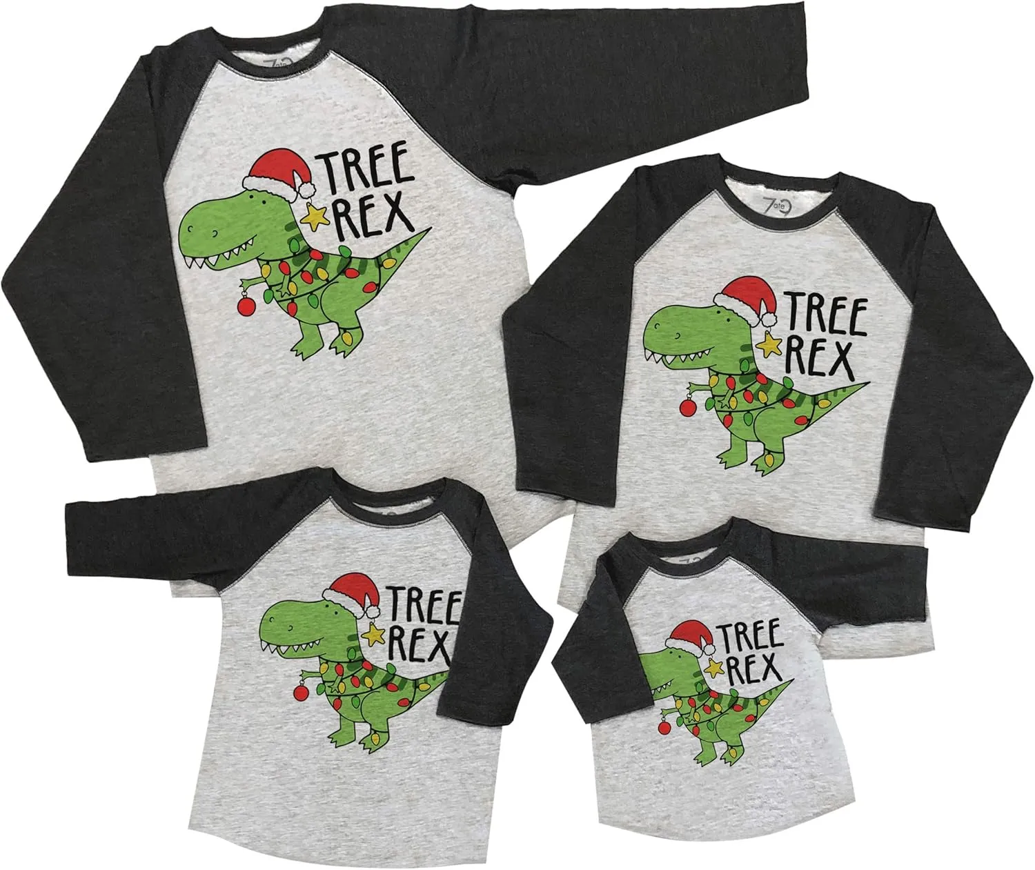 7 ate 9 Apparel Matching Family Christmas Shirts - Tree Rex Dinosaur Grey Shirt