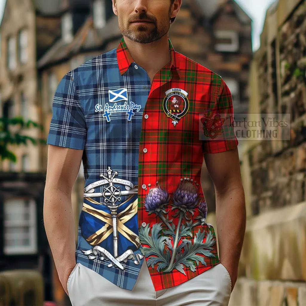 Adair Tartan Short Sleeve Button Shirt Happy St. Andrew's Day Half Tartan Style
