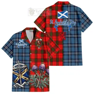 Adair Tartan Short Sleeve Button Shirt Happy St. Andrew's Day Half Tartan Style