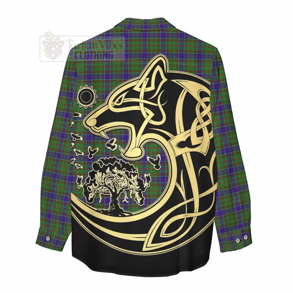 Adam Tartan Women's Casual Shirt with Family Crest Celtic Wolf Style