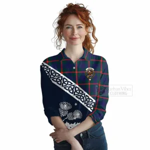 Agnew Tartan Women's Casual Shirt Featuring Thistle and Scotland Map