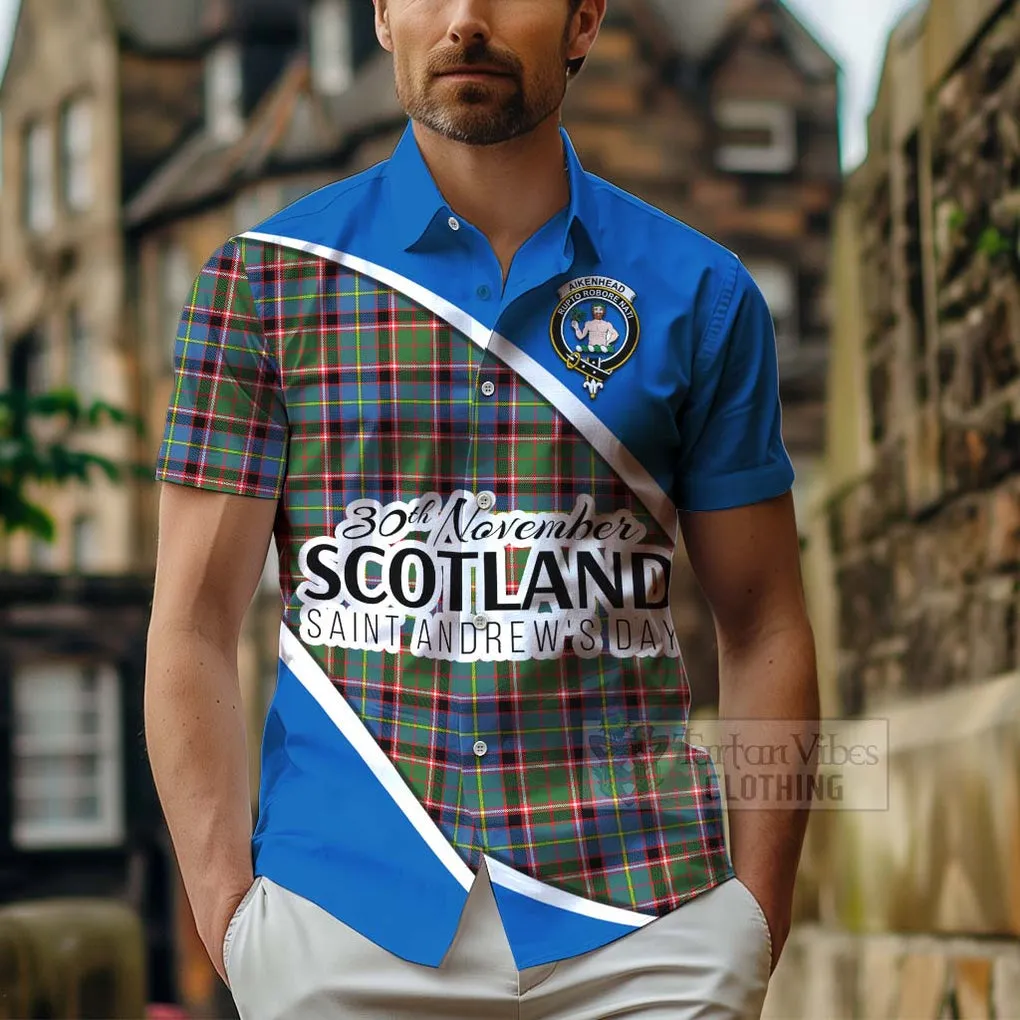 Aikenhead Family Crest Tartan Short Sleeve Button Shirt Celebrate Saint Andrew's Day in Style