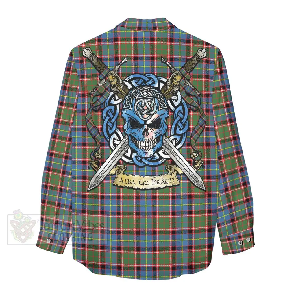 Aikenhead Tartan Women's Casual Shirt with Family Crest Celtic Skull Style