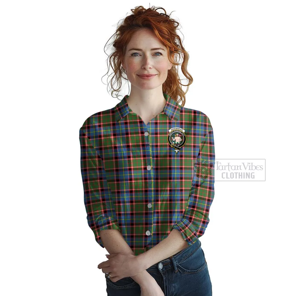 Aikenhead Tartan Women's Casual Shirt with Family Crest Celtic Skull Style