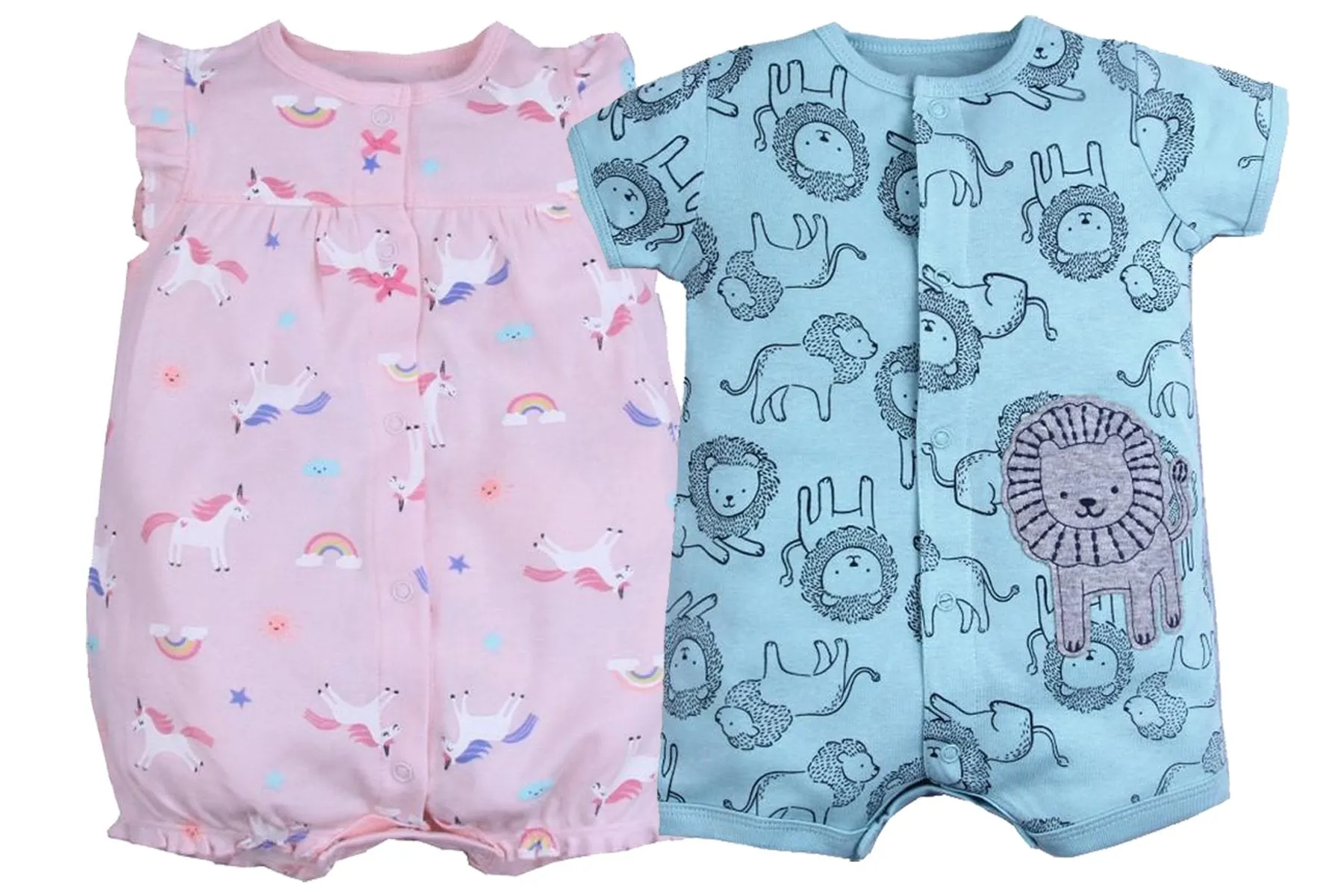 Baby Romper Shorts Combo- Pink Unicorn and Little Lion Cub