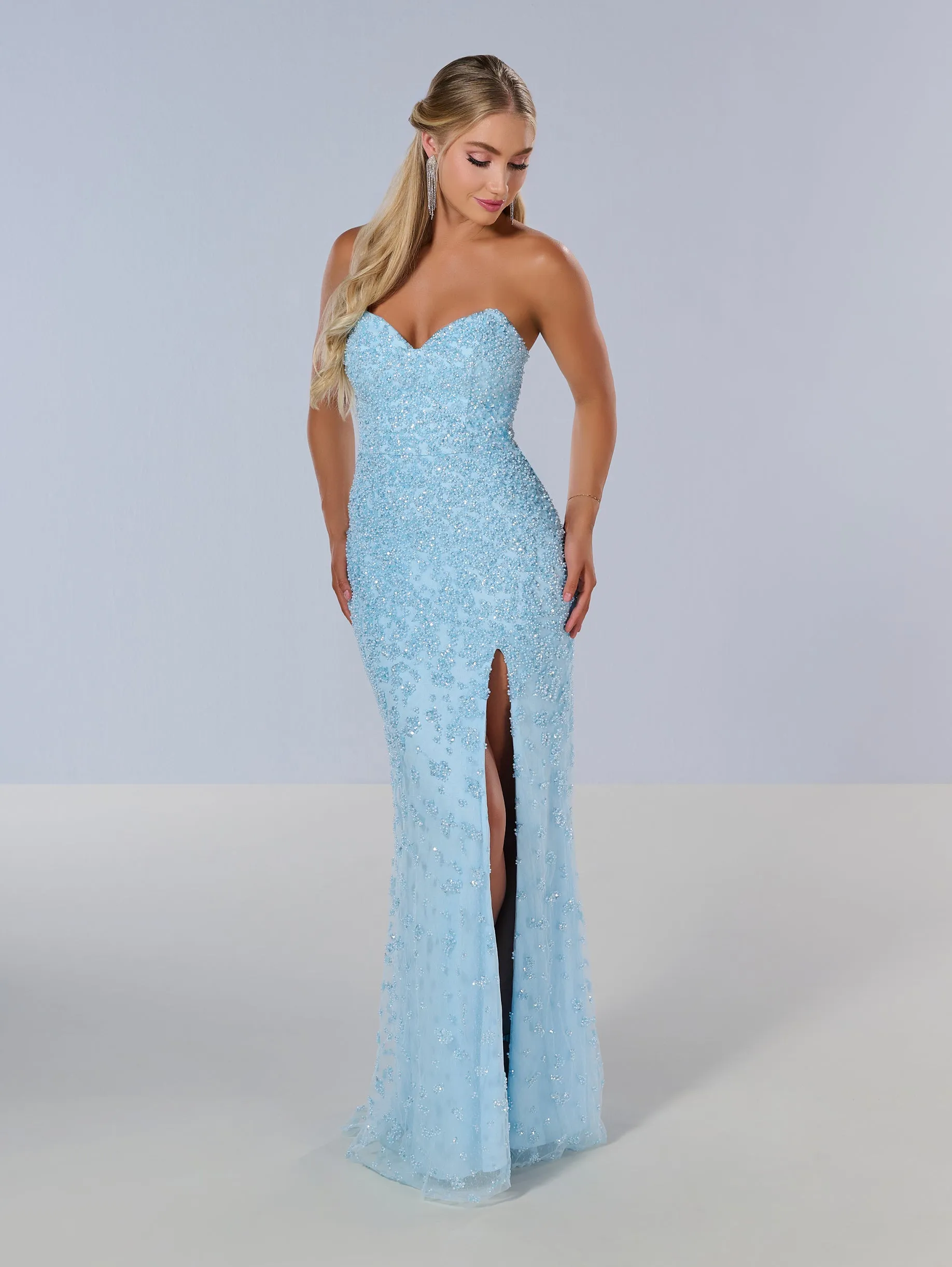 Beaded Strapless Overskirt Gown by Tiffany Designs 16209