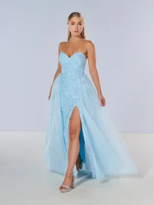 Beaded Strapless Overskirt Gown by Tiffany Designs 16209