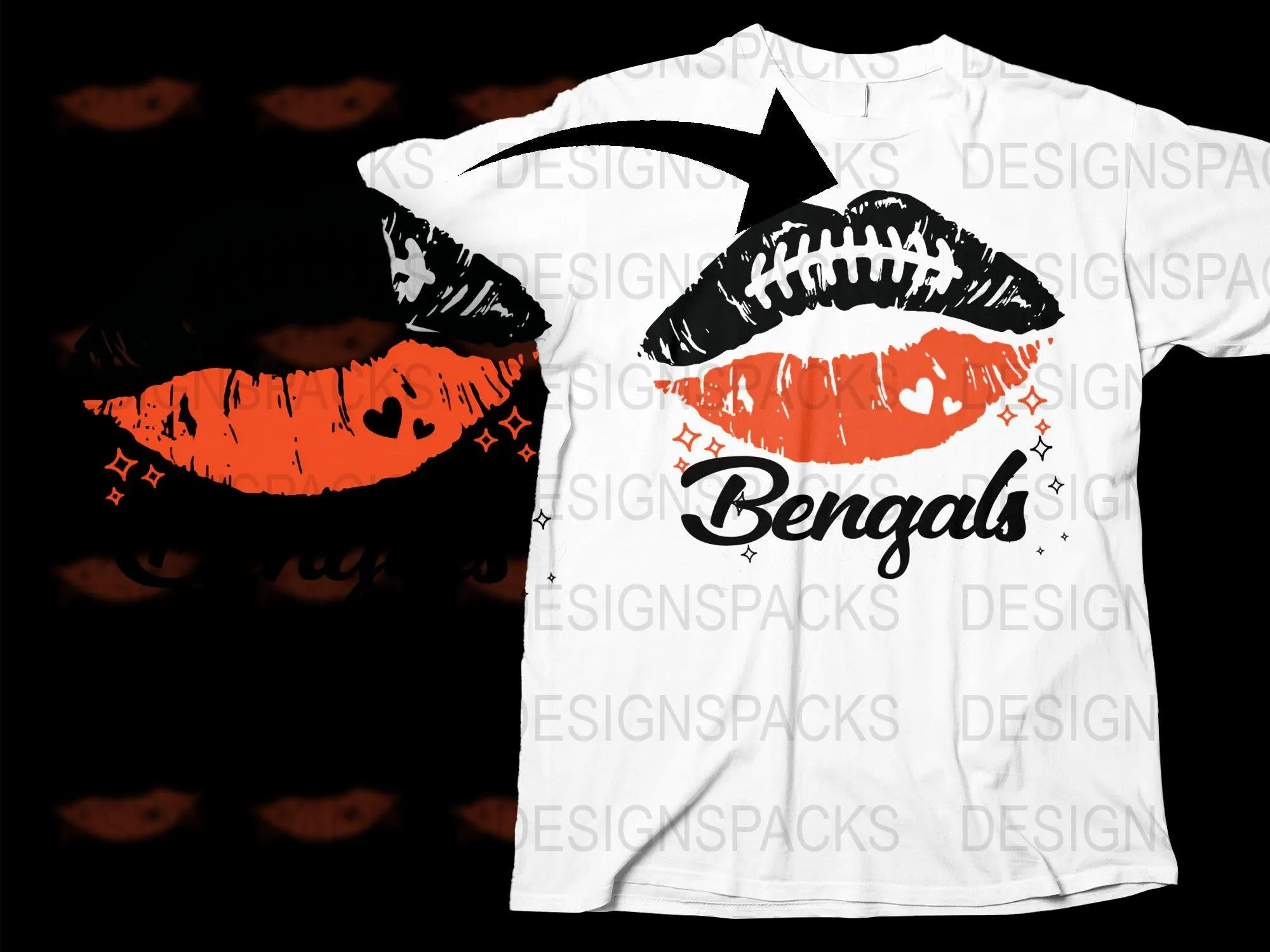 Black And Orange Bengals Kiss Graphic Print Png Digital Download