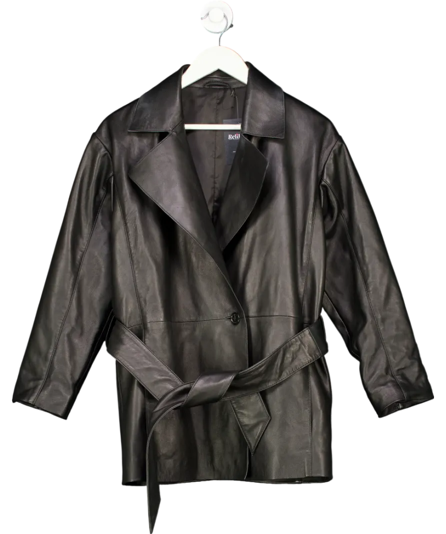 Black Belted Leather Jacket UK S