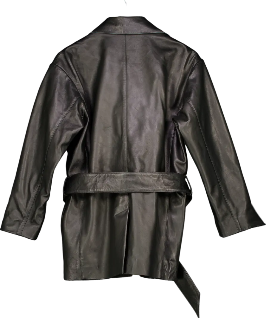 Black Belted Leather Jacket UK S