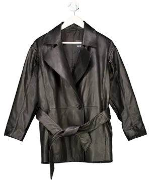 Black Belted Leather Jacket UK S