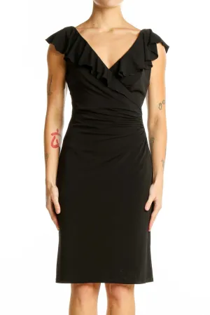 Black Ruffle-Trim Wrap Dress