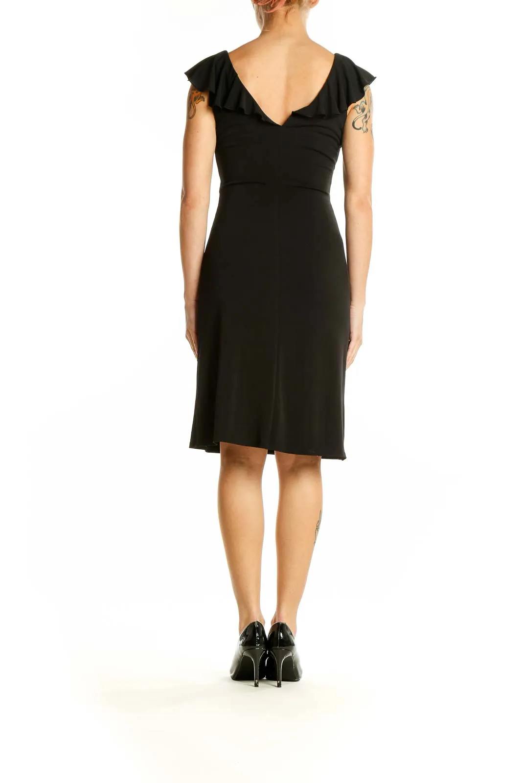 Black Ruffle-Trim Wrap Dress