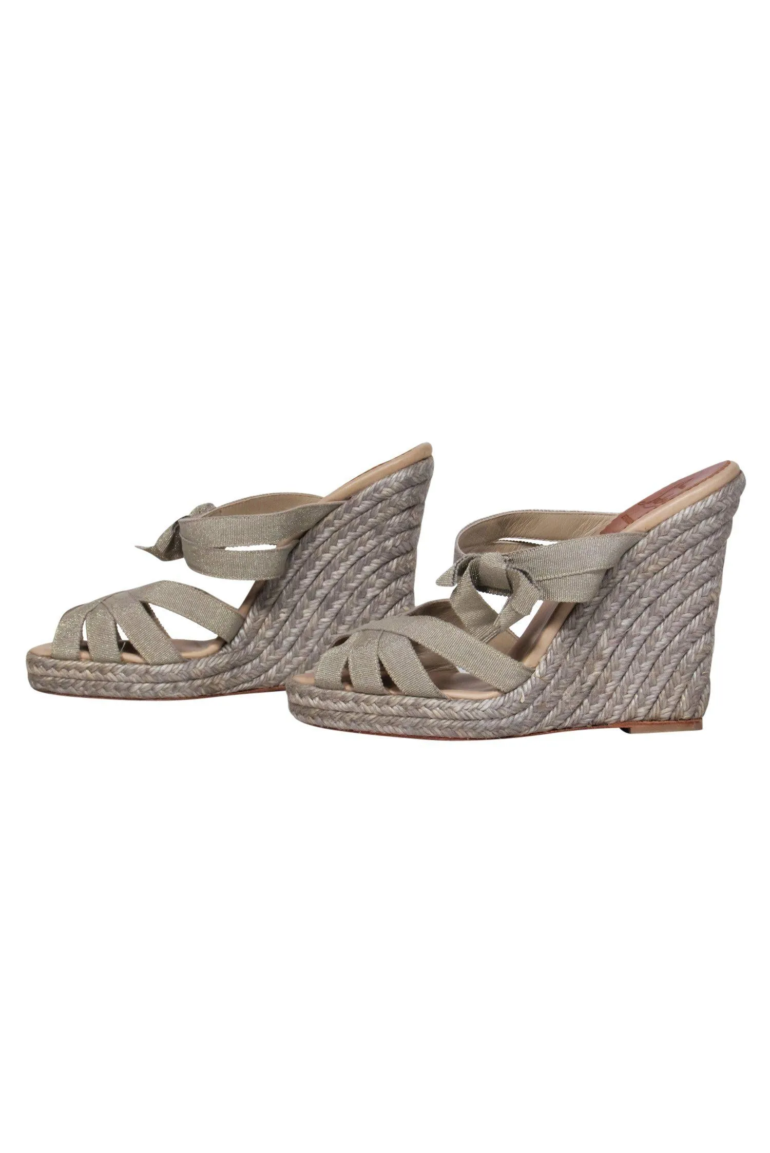 Christian Louboutin - Gold Strappy Espadrille Wedges Sz 7