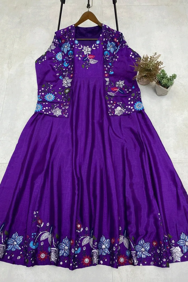 Designer Long Gown With Koti For Reception Party