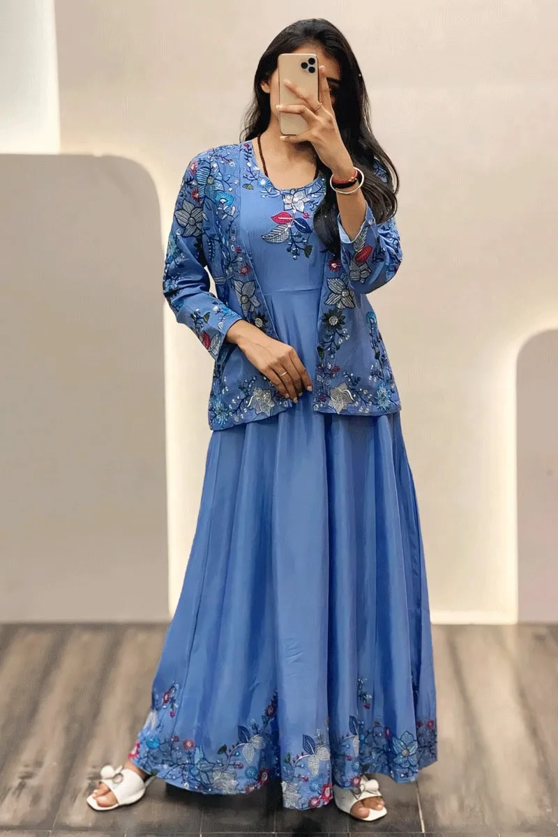 Designer Long Gown With Koti For Reception Party