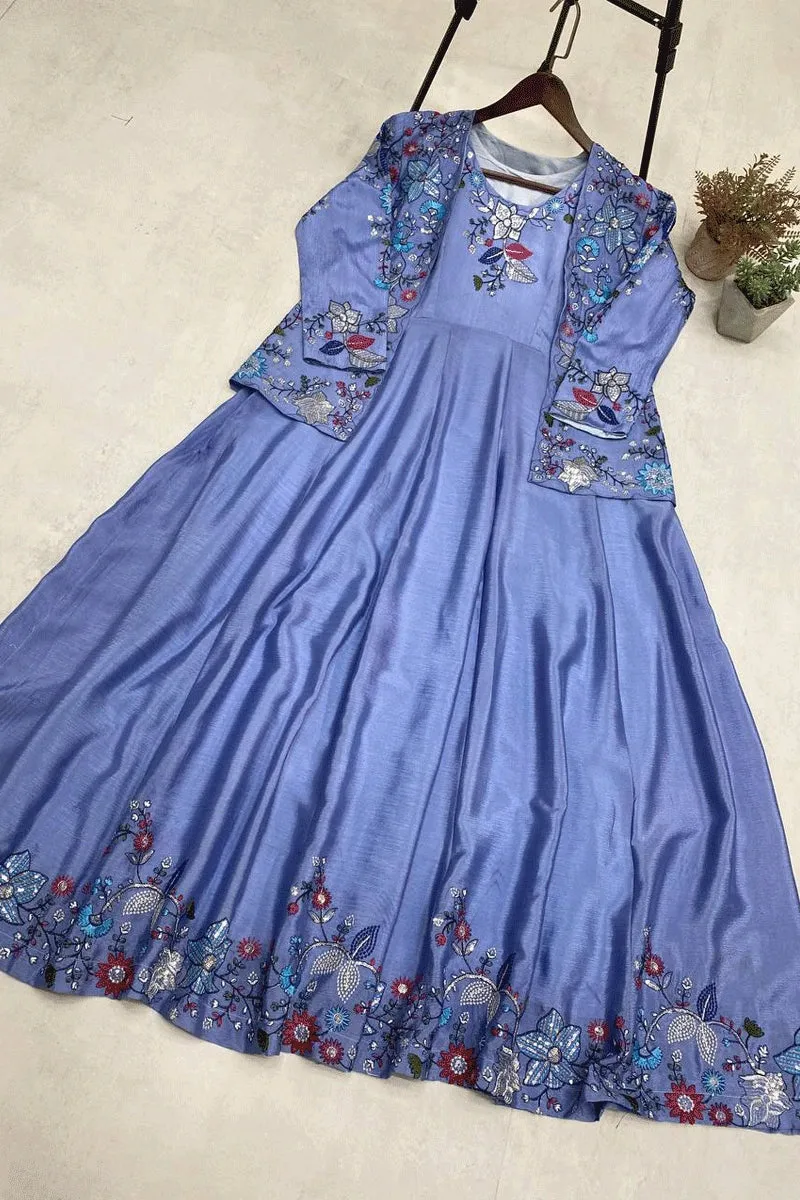 Designer Long Gown With Koti For Reception Party