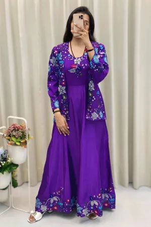 Designer Long Gown With Koti For Reception Party
