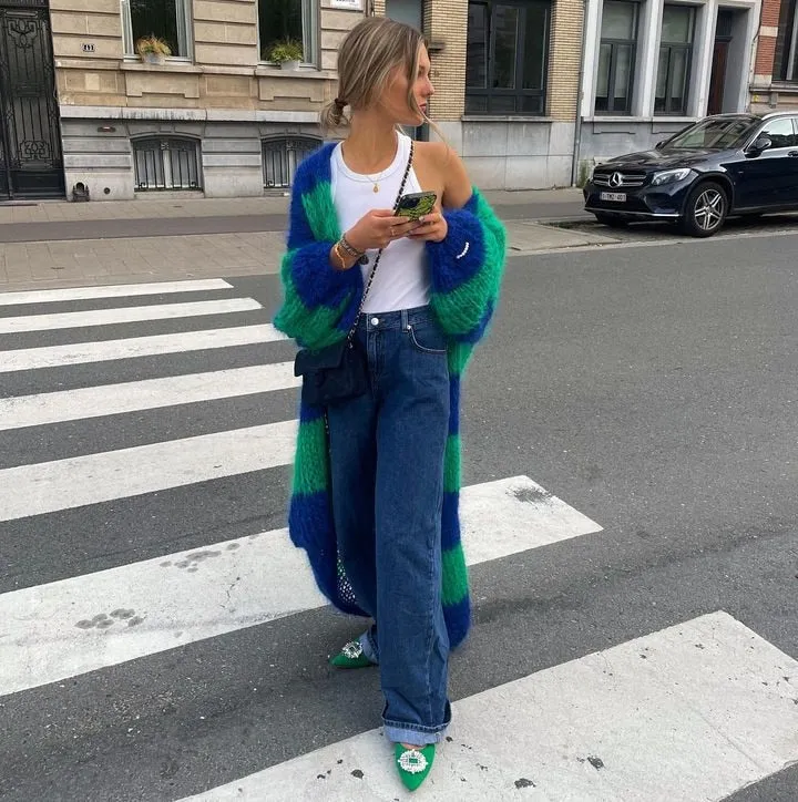 Elene Big Stripe Maxi Furry Cardigans - 2 Colors