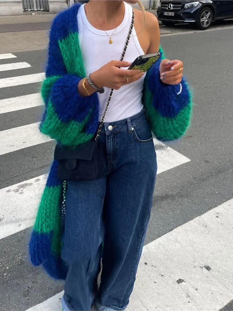 Elene Big Stripe Maxi Furry Cardigans - 2 Colors