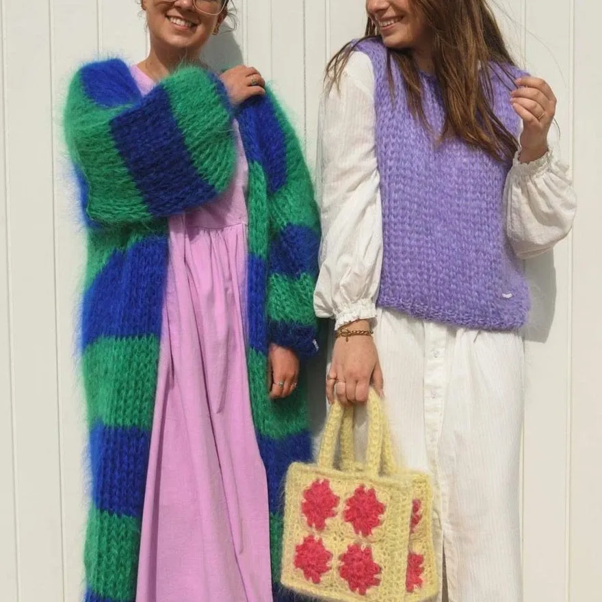 Elene Big Stripe Maxi Furry Cardigans - 2 Colors