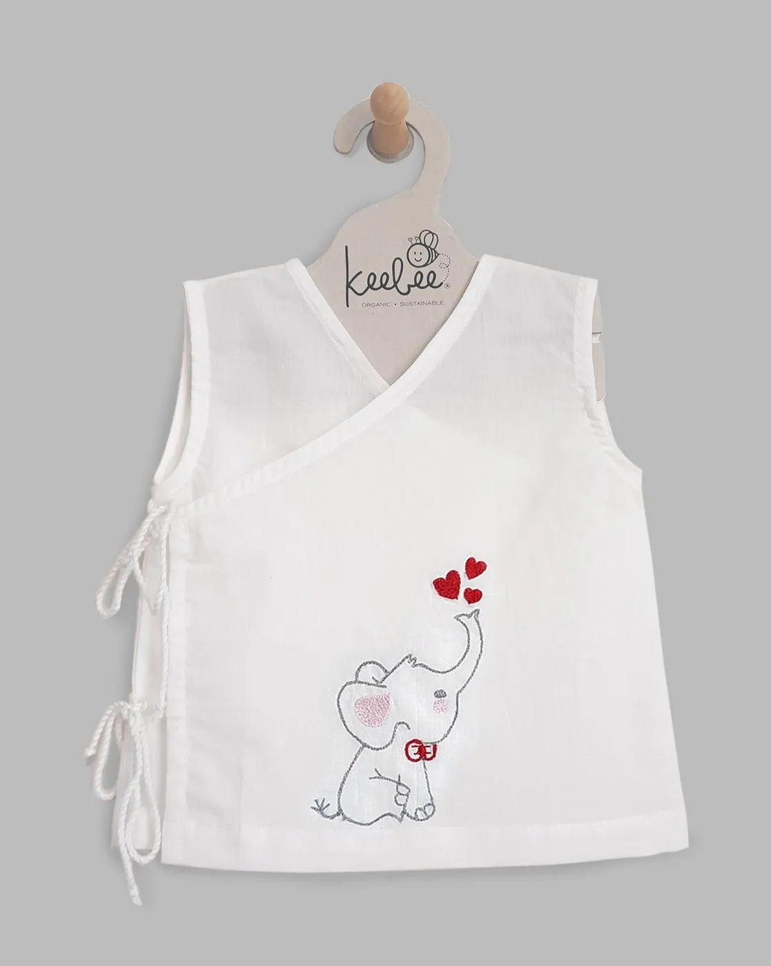 Elephant- Organic Cotton Sleeveless Embroidered Unisex Baby Jhabla