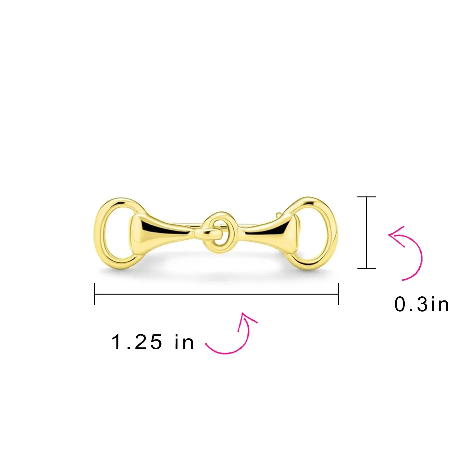 Equestrian Gift Double Bit Horse Snaffle Brooche Pin 14K Gold Plated Silver