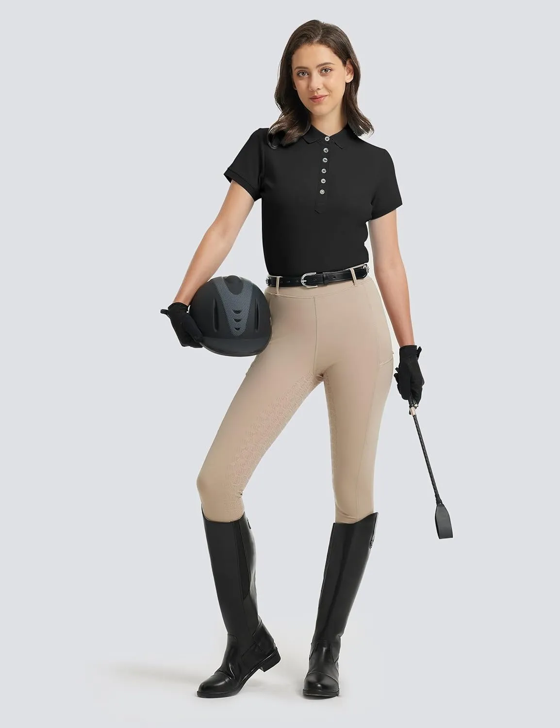 FitsT4 Sports Womens Equestrian Horse Riding Shirts Short Sleeve Moisture Wicking Polo Shirts for Golf Tennis Work