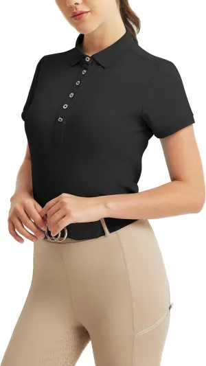 FitsT4 Sports Womens Equestrian Horse Riding Shirts Short Sleeve Moisture Wicking Polo Shirts for Golf Tennis Work
