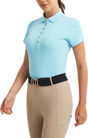 FitsT4 Sports Womens Equestrian Horse Riding Shirts Short Sleeve Moisture Wicking Polo Shirts for Golf Tennis Work