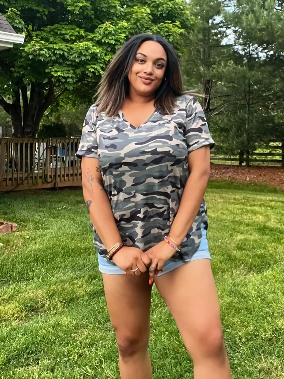 FOREYOND Plus Size Workout Tops for Women T Shirts Loose Fit V Neck Clothing Yoga Casual Summer