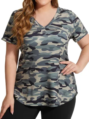 FOREYOND Plus Size Workout Tops for Women T Shirts Loose Fit V Neck Clothing Yoga Casual Summer