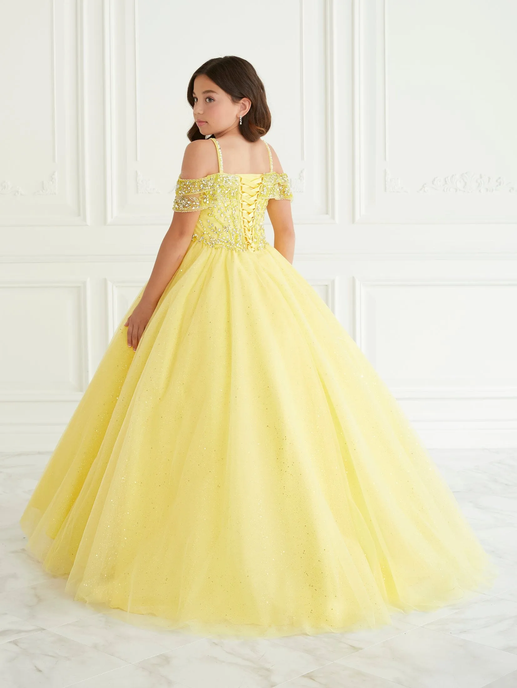 Girls Beaded Cold Shoulder Gown by Tiffany Princess 13661