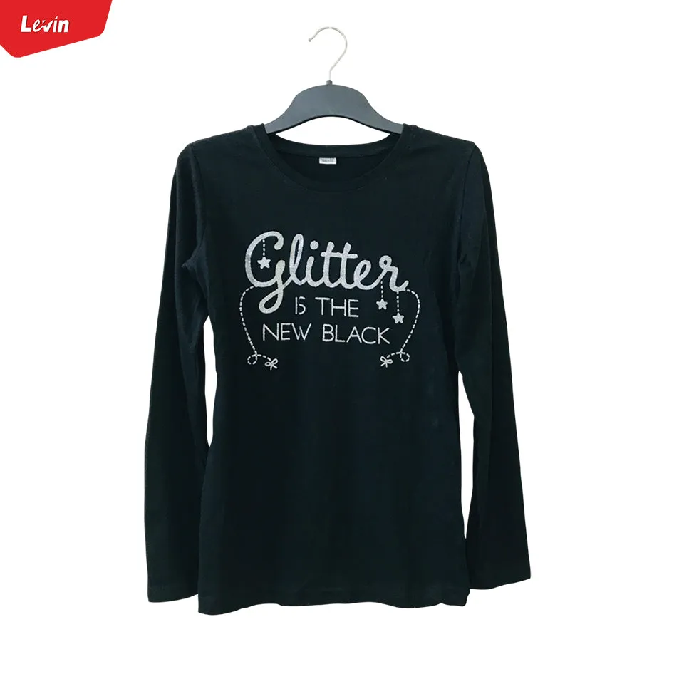 Girls Round Neck Full Sleeve Cotton Solid Print T-Shirts