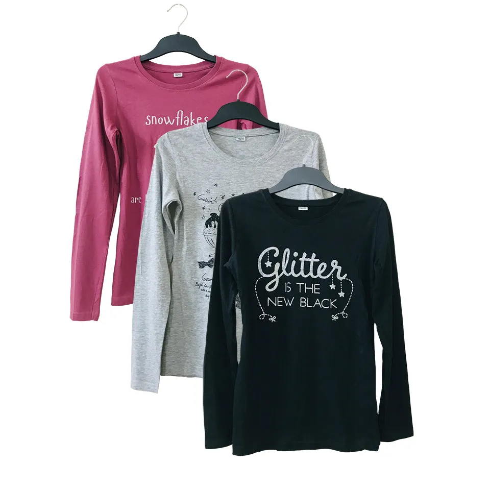 Girls Round Neck Full Sleeve Cotton Solid Print T-Shirts