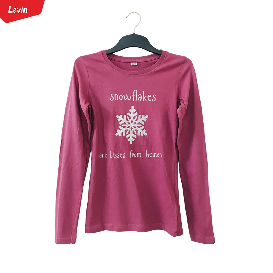 Girls Round Neck Full Sleeve Cotton Solid Print T-Shirts