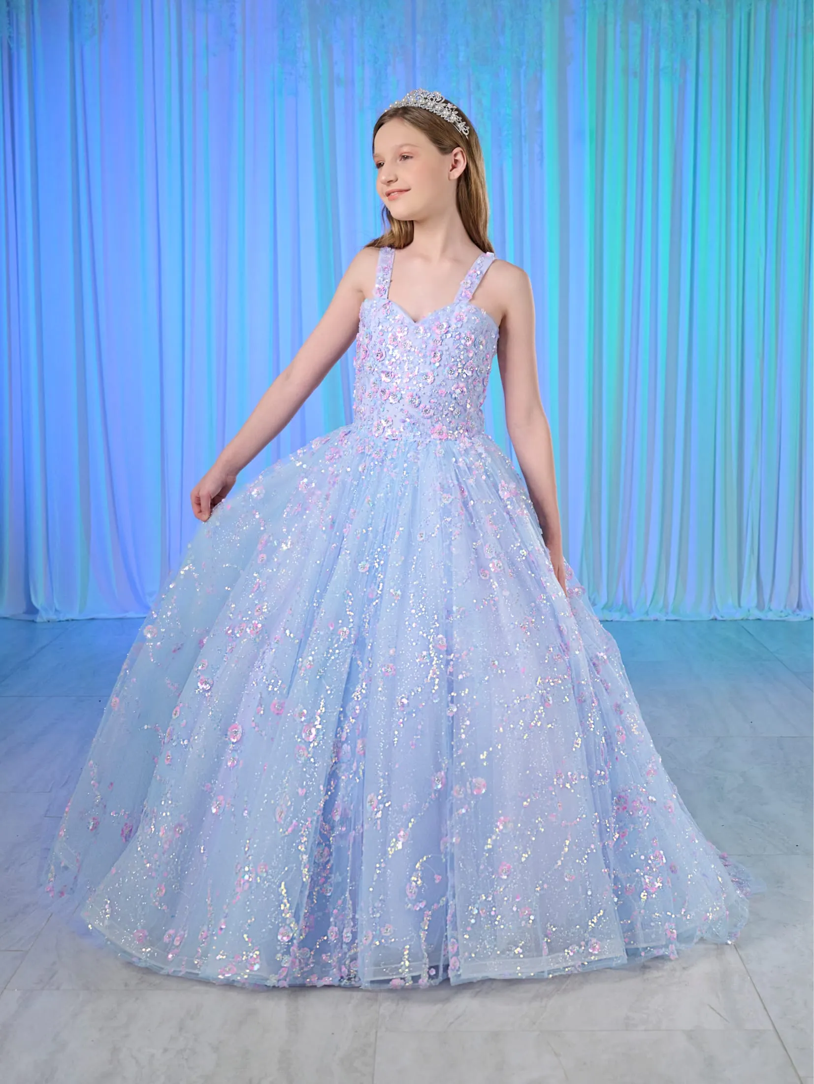 Girls Sequin Applique Gown by Mini Quince 80026MQ