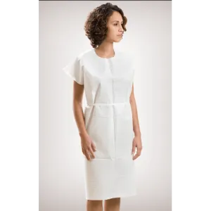 Graham Medical Exam Gown, Tissue / Poly / Tissue, White Poly Ties, Size M / L, 30" x 42"