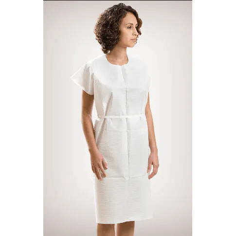Graham Medical Exam Gown, Tissue / Poly / Tissue, White Poly Ties, Size M / L, 30" x 42"