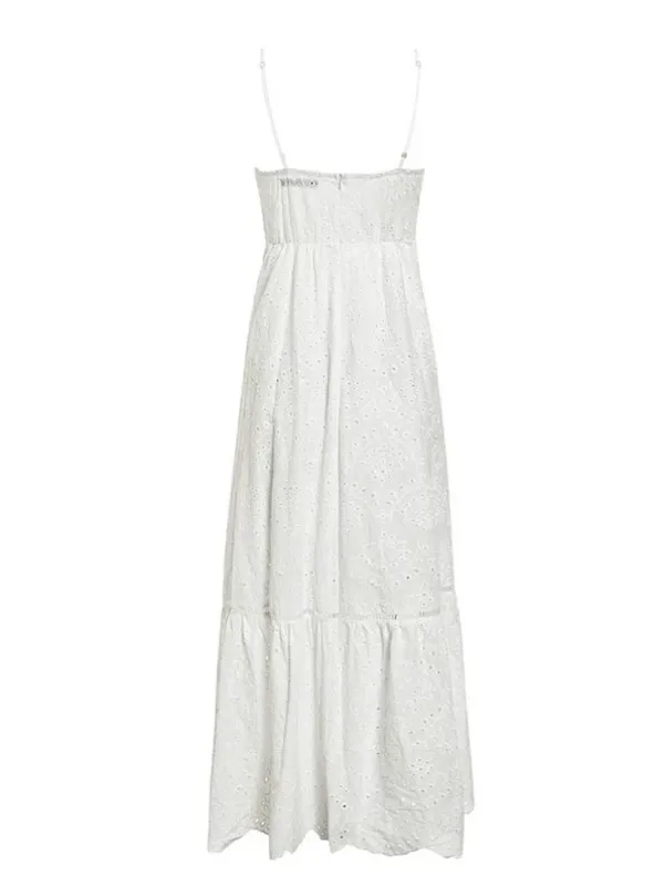 Hollow Out Embroidery Maxi Cotton Dresses