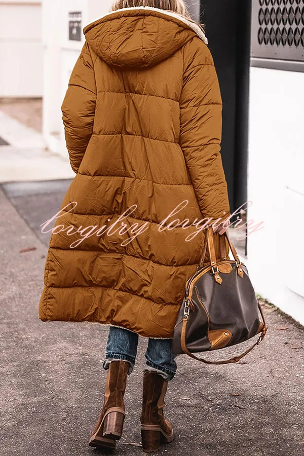 Hooded Plush Lined Pocket Long Sleeve Coat