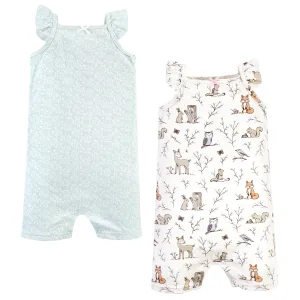 Hudson Baby Cotton Rompers, Enchanted Forest