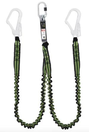 Kratos - 1.5m Gravity Y Forked Shock Absorbing Expandable Webbing Lanyard with Twin Scaff Hooks