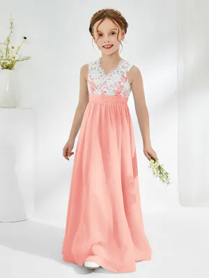 Lace Top Junior Bridesmaid Dresses Coral