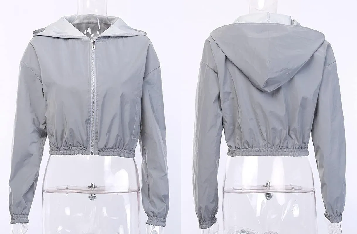 LZLRUN Reflective Jacket for Women Rave Festival Wear Glowing at Night Holographic Clothing Outfit Crop Top