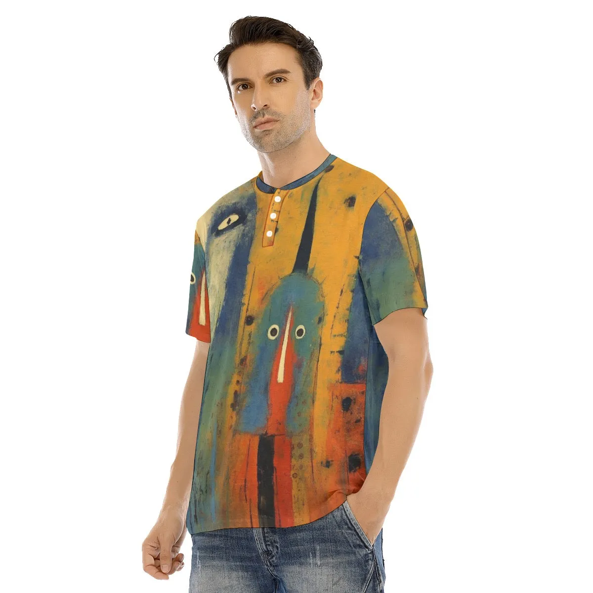 Men's Short Sleeve T-shirt With Button Closure #y124