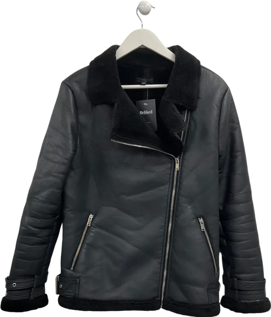 Missguided Black Faux Leather Sherling Lined Jacket UK 10