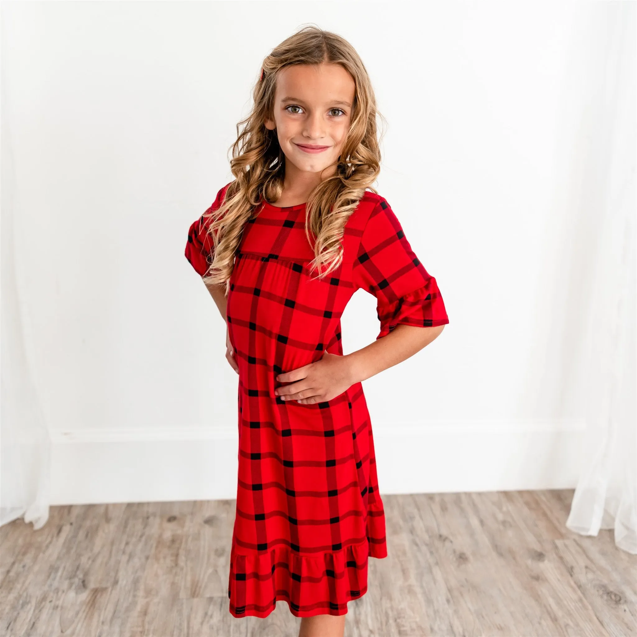 Noel House Dress (Girls' Sizes): Red Plaid