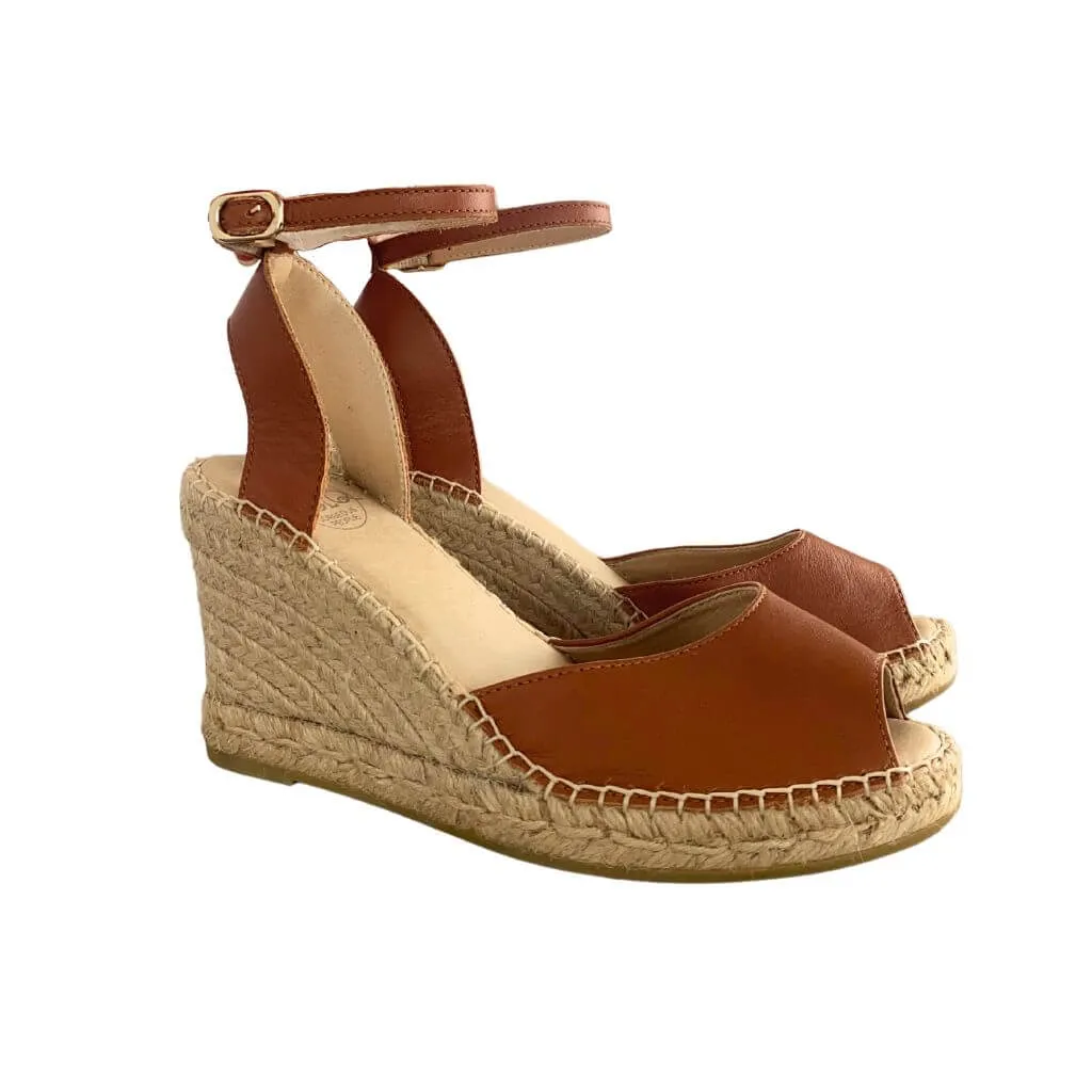 Peep Toe Espadrille Wedge in Tan