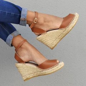 Peep Toe Espadrille Wedge in Tan
